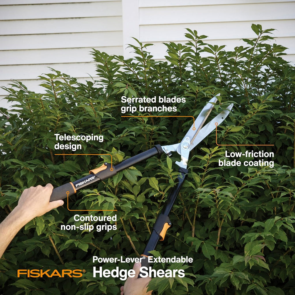 Fiskars 25"-33" Power-Lever Extendable Garden Hedge Shears, 10” Blades