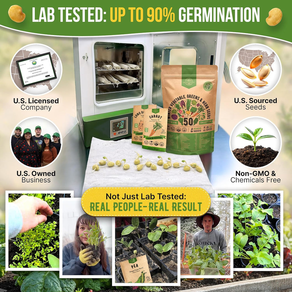 50 Winter Vegetable Garden Seeds Variety Pack - 43,450+ Non-GMO Heirloom Seeds for Outdoors & Indoor Home Gardening