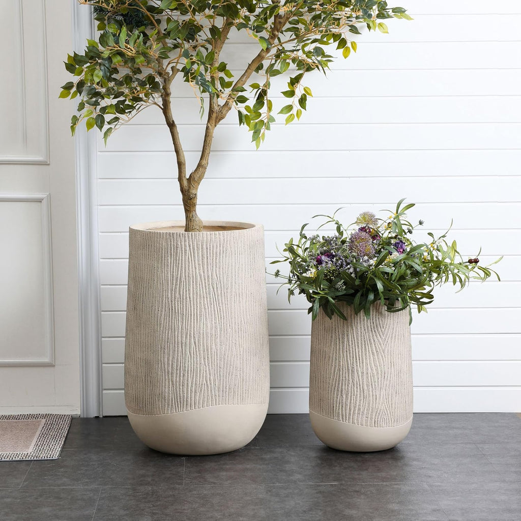 LuxenHome Blended Tan 19" Tall Plant Pot, Large Garden Pot for Plants | With Drainage Hole and Plug, Textured Finish