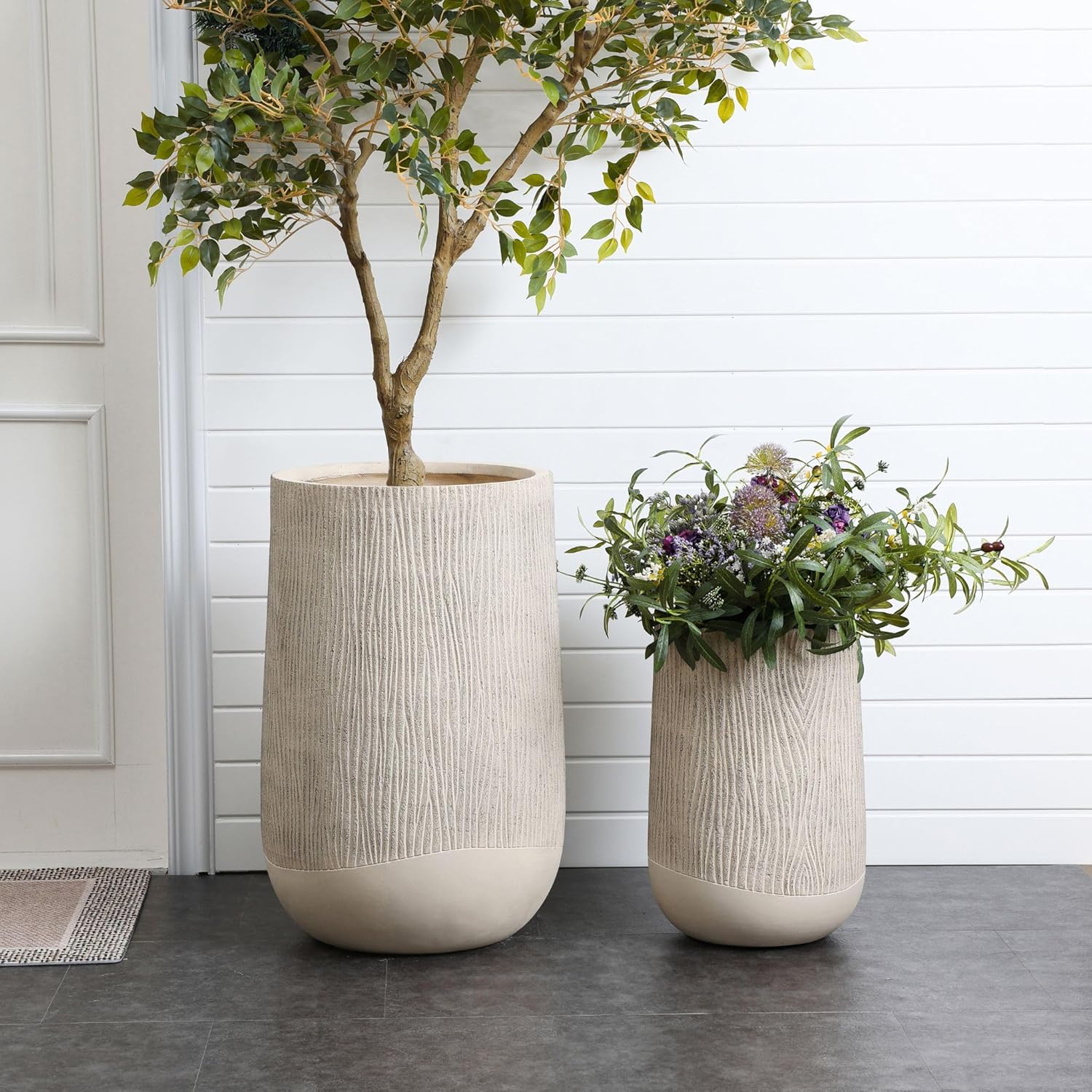 LuxenHome Blended Tan 19" Tall Plant Pot, Large Garden Pot for Plants | With Drainage Hole and Plug, Textured Finish