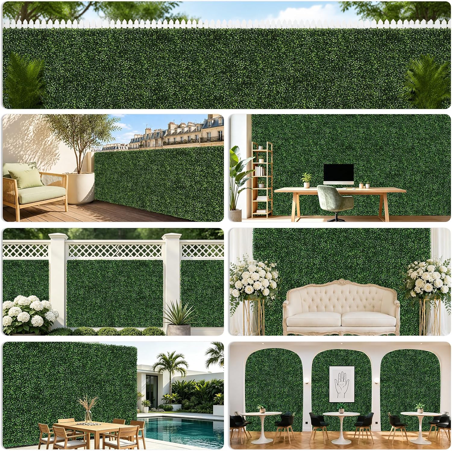 Artificial Grass Wall Panels Backdrop, 10"X10" 12P(8.4 sqft) UV-Anti Faux Greenery Privacy Fence Screen, Artificial