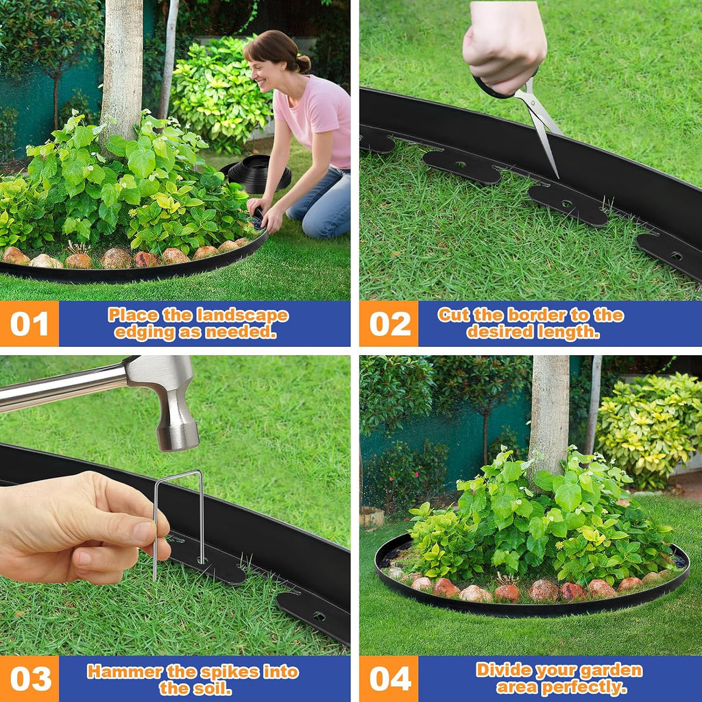 1.5 Inch x 100 FT Landscape Edging, Garden Edging Borders with 100pcs Upgrade Stakes, Flexible No Dig Plastic Garden