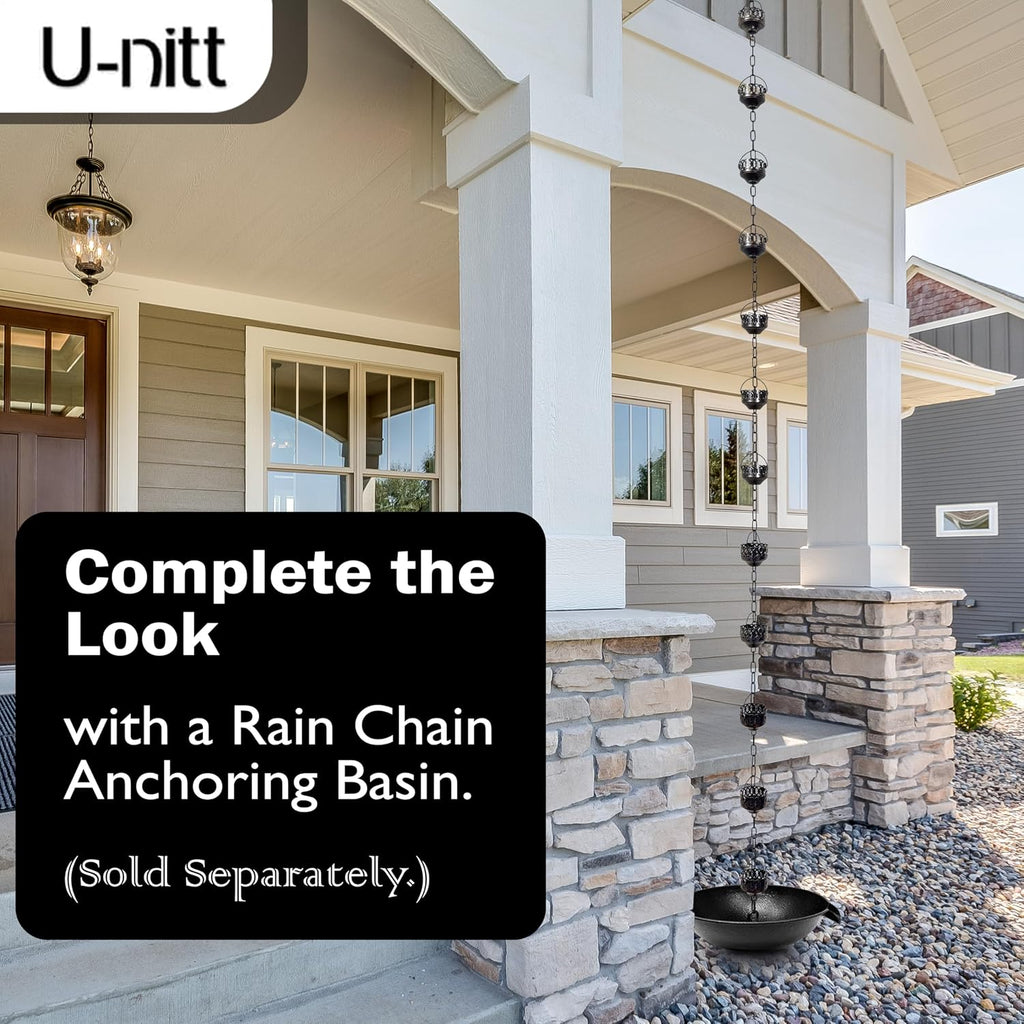 U-nitt Rain Chain Water Collection for Gutters Rainwater Catcher & Diverter, 8.5 FT Chains for Outside Garden, Antique