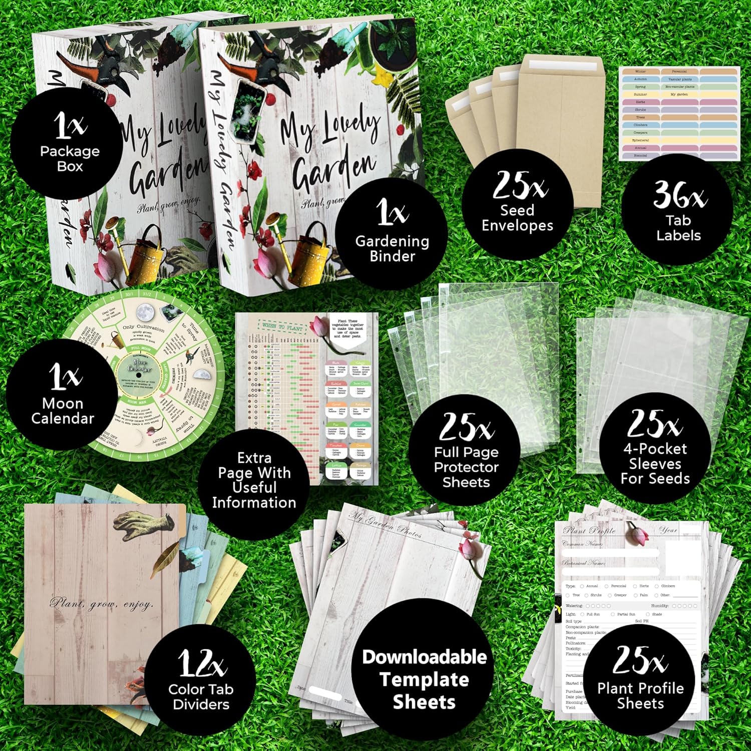 Garden Journal, 3 Ring Full Page 8.5x11" Binder. Seed Packet Organizer Kit, Perfect Planner & Almanac & Notebook for