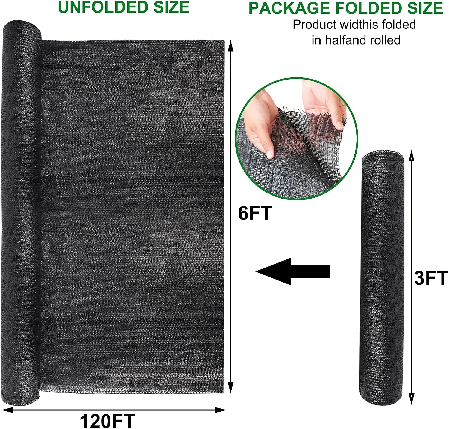 winemana 6x120 FT Outdoor Shade Cloth for Garden & Plants - 50% Large Black Mesh Tarp, UV Resistant Woven Shade Fabric