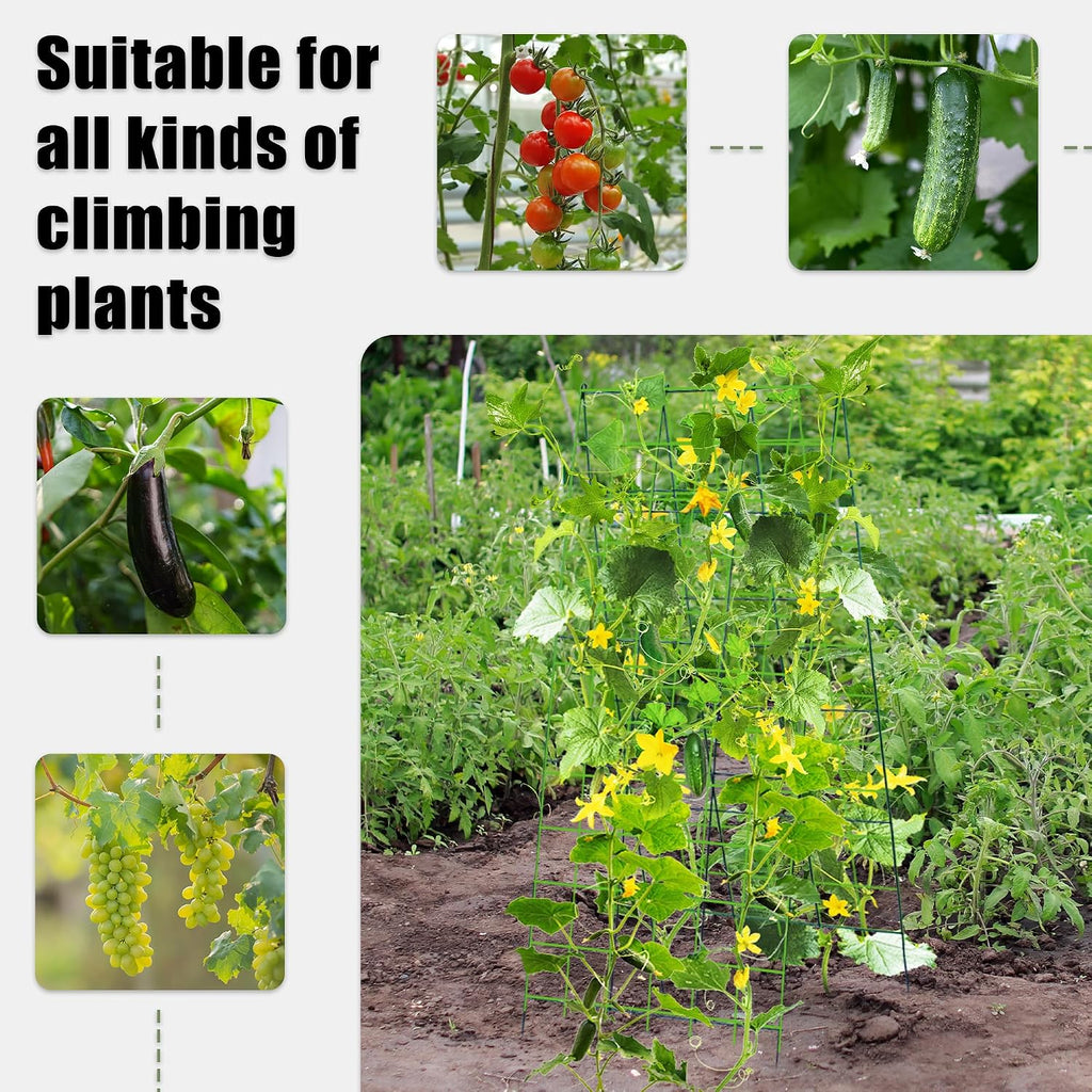 Pack 2 Heavy Metal Garden Trellis for Climbing Plants with Trellis Netting & Garden Clips, A-Frame Cucumber Trellis for