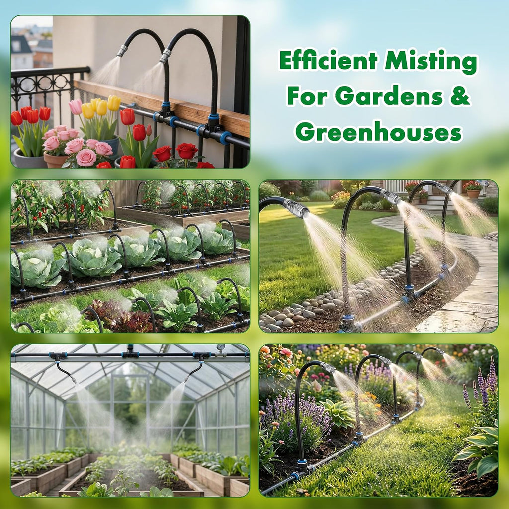 360° Adjustable Drip Irrigation System, 49FT Garden Watering System with 15 Nozzles, Water Sprinkler for Garden, Yard
