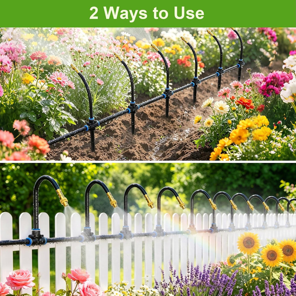 Thiswing 100 FT 360° Adjustable Irrigation System with Stake Holders | 1/4" Tubing, 16 Nozzles, Automatic Watering