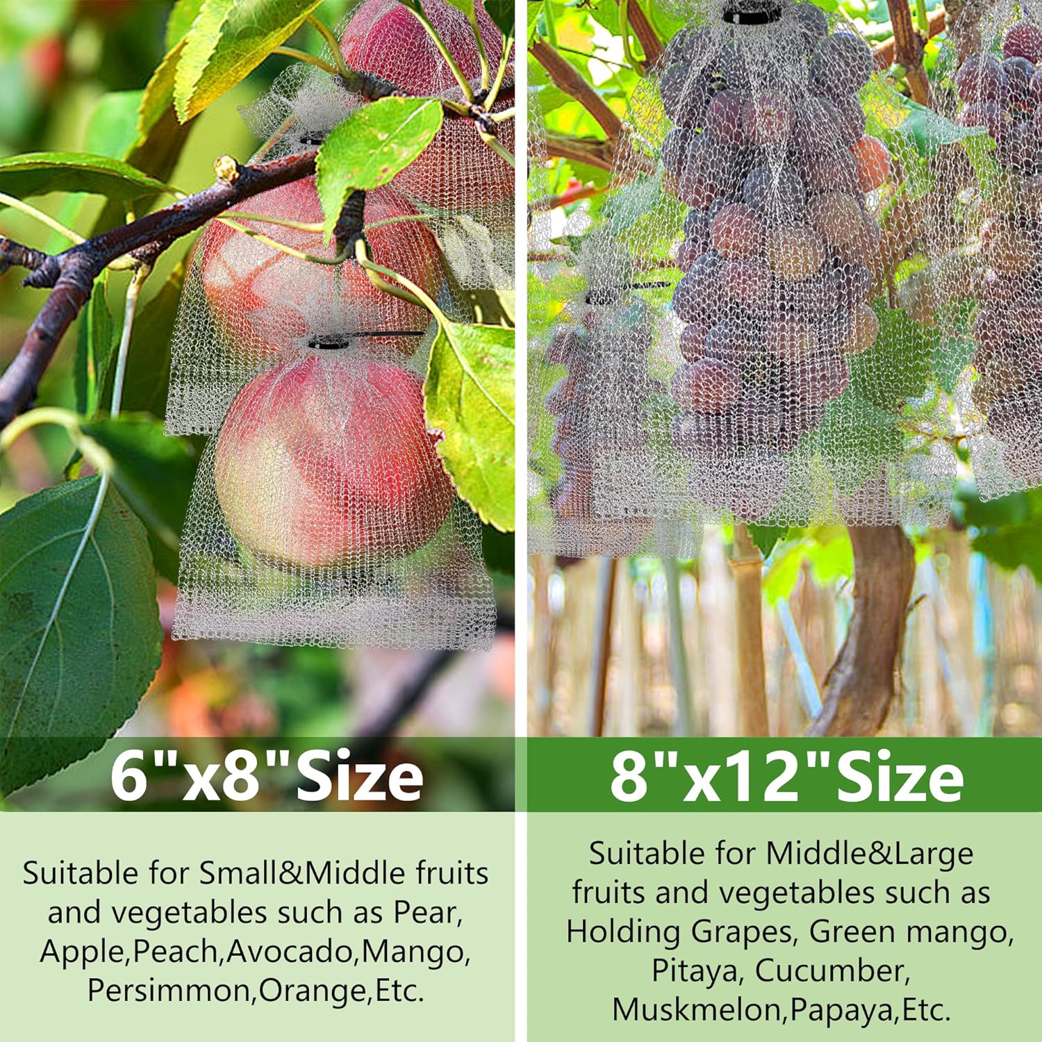 20Pcs 8x12 & 6x8 Inch Stainless Steel Fruit Protection Bag, Wire Cover Bag | 2 Sizes Reusable Vegetable Barrier Wire