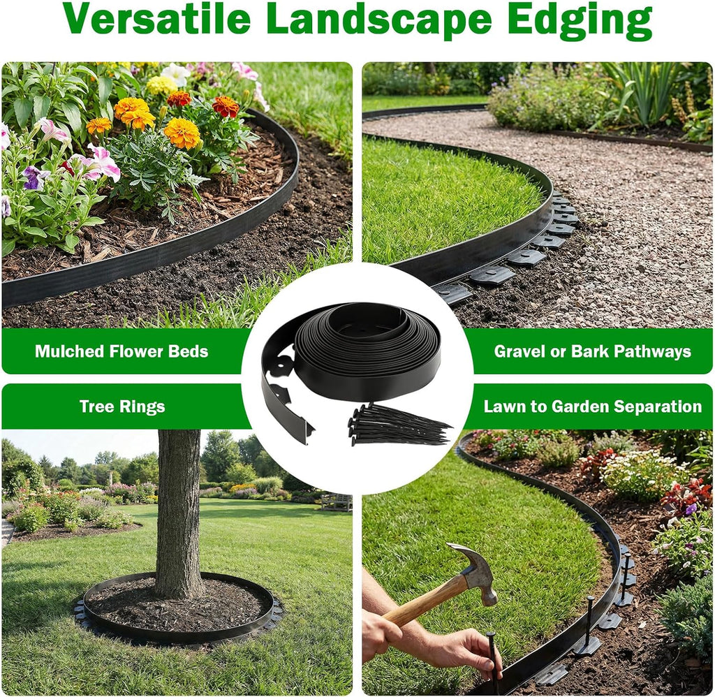 No Dig Landscape Edging 2 Inch x 40 FT, Heavy Duty Flexible Plastic Garden Border with 50 Spiral Spikes, Lawn Edging