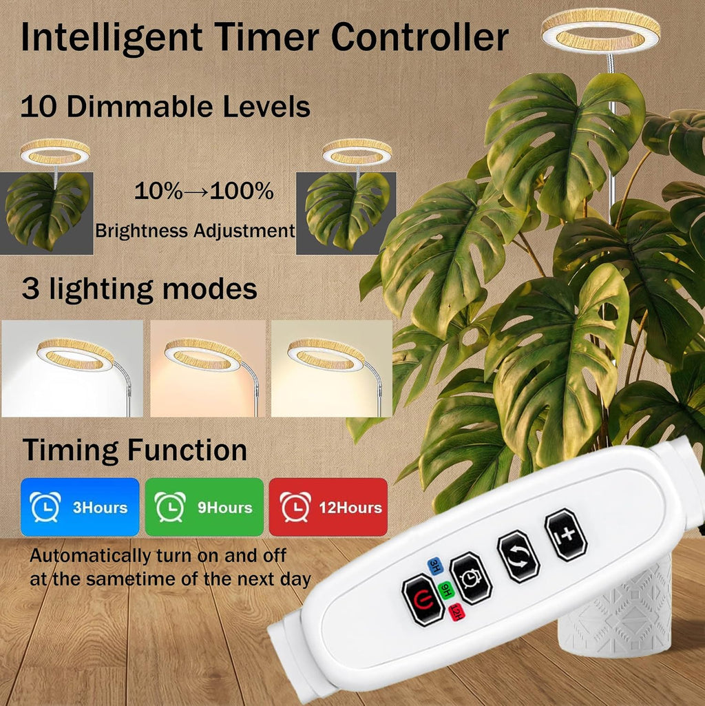 Grow Lights for Indoor Plants Full Spectrum,6.3" LED Wood Grain Plant Grow Light,9.8-65in Height Adjustable Plant
