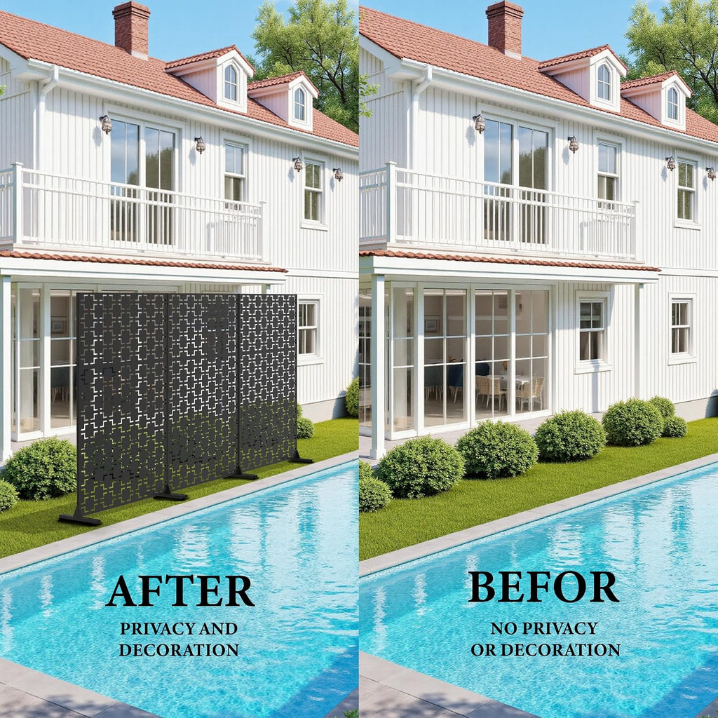 GarveeLife Metal Privacy Screen 72" h x 47" w, Outdoor Privacy Screens and Panels, Freestanding Decorative Fence for