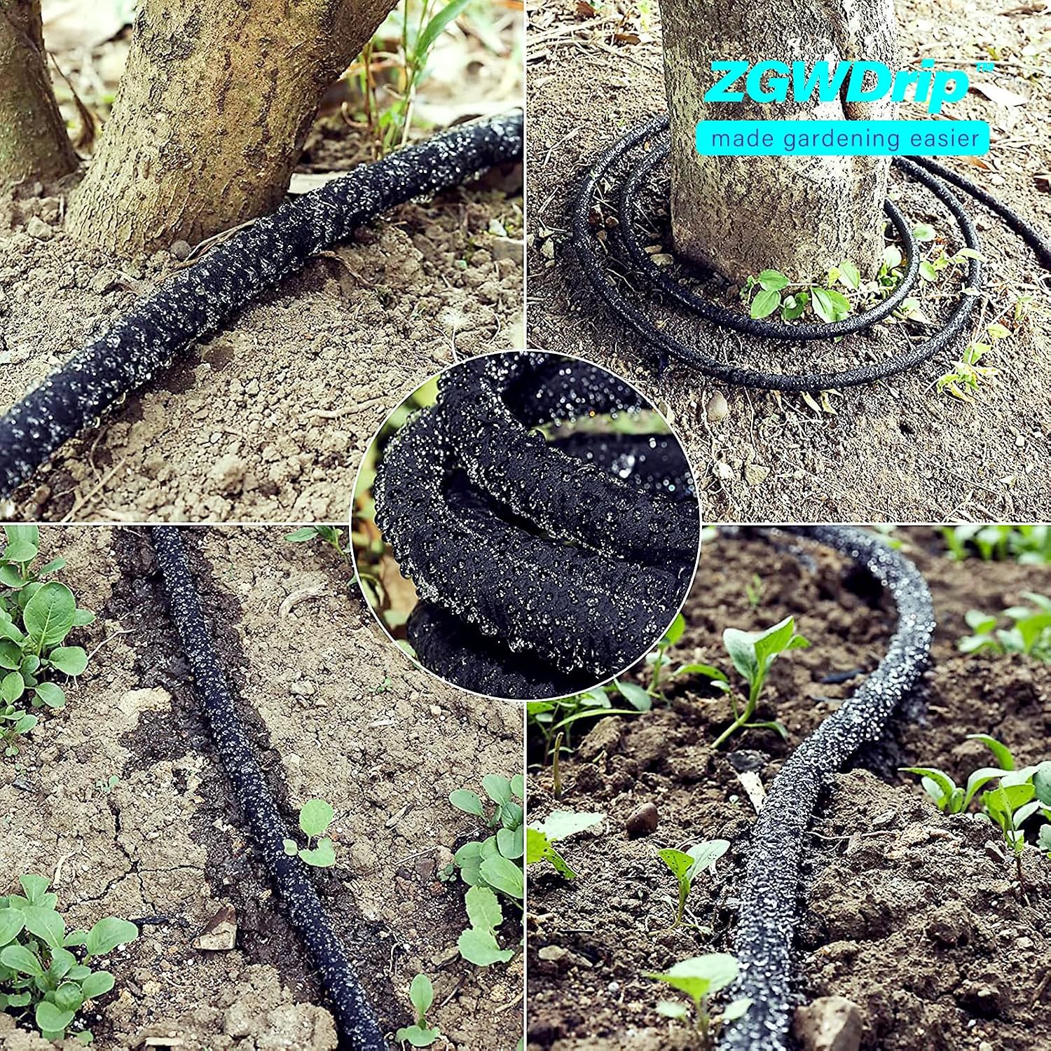 150FT 1/2" Water-Saving Soaker Hose with Solid Brass Connectors, Drip Irrigation Kit for Lawn & Landscaping with Metal