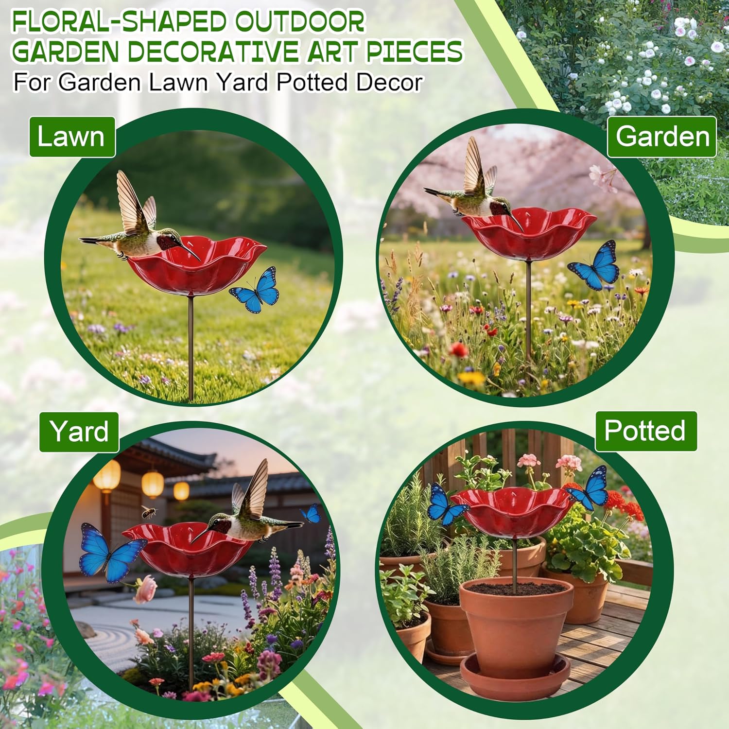 Handmade Metal Flower Garden Stake with Bird Bath & pollinator Water Station, Bee Bath for Garden Metal Bee Water
