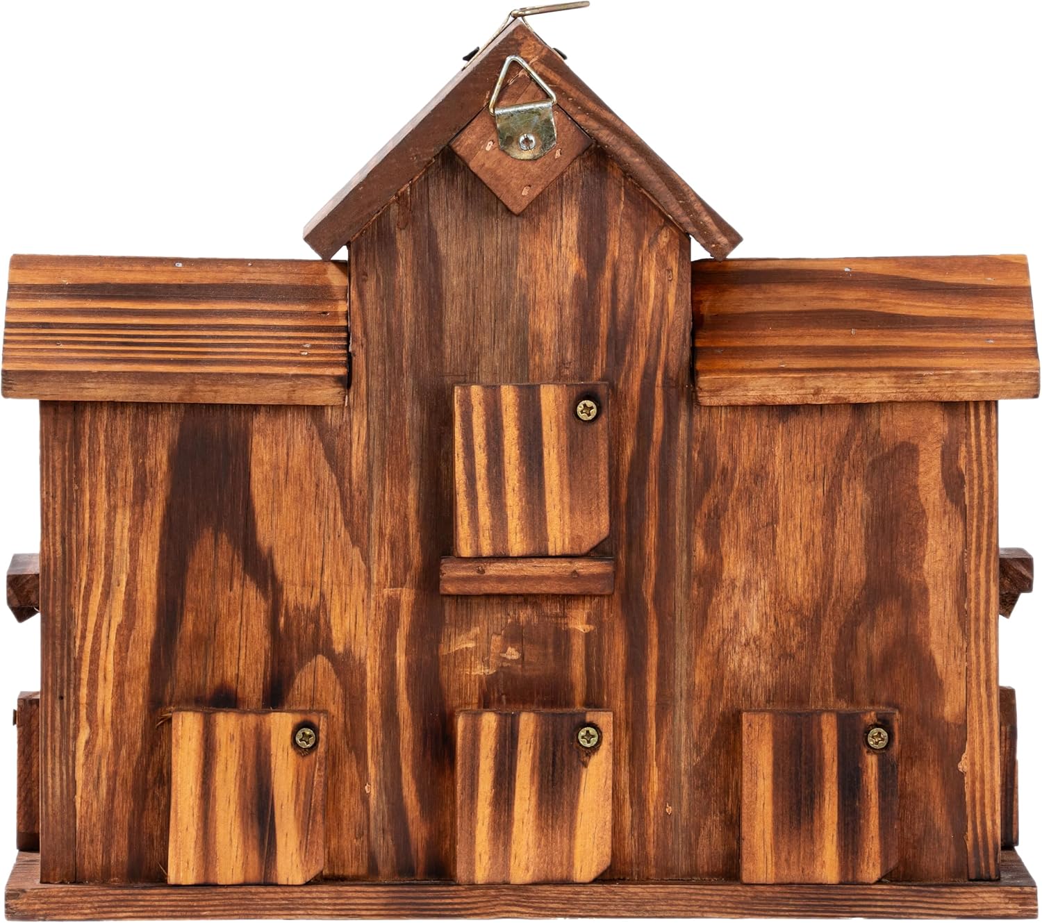 MIXUMON Bird House Outdoor, 6-Room Wooden Birdhouse for Outdoors & Outside, Carbonized Pine Wood Bird Houses with 1.57”
