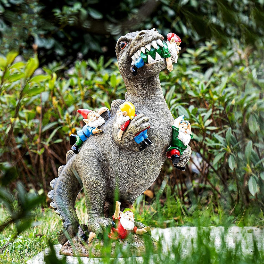 SOWSUN 14" Garden Gnomes Statue Dinosaur Outdoor Decor Gifts for Women | Gardening Gifts for Women Mom Grandma