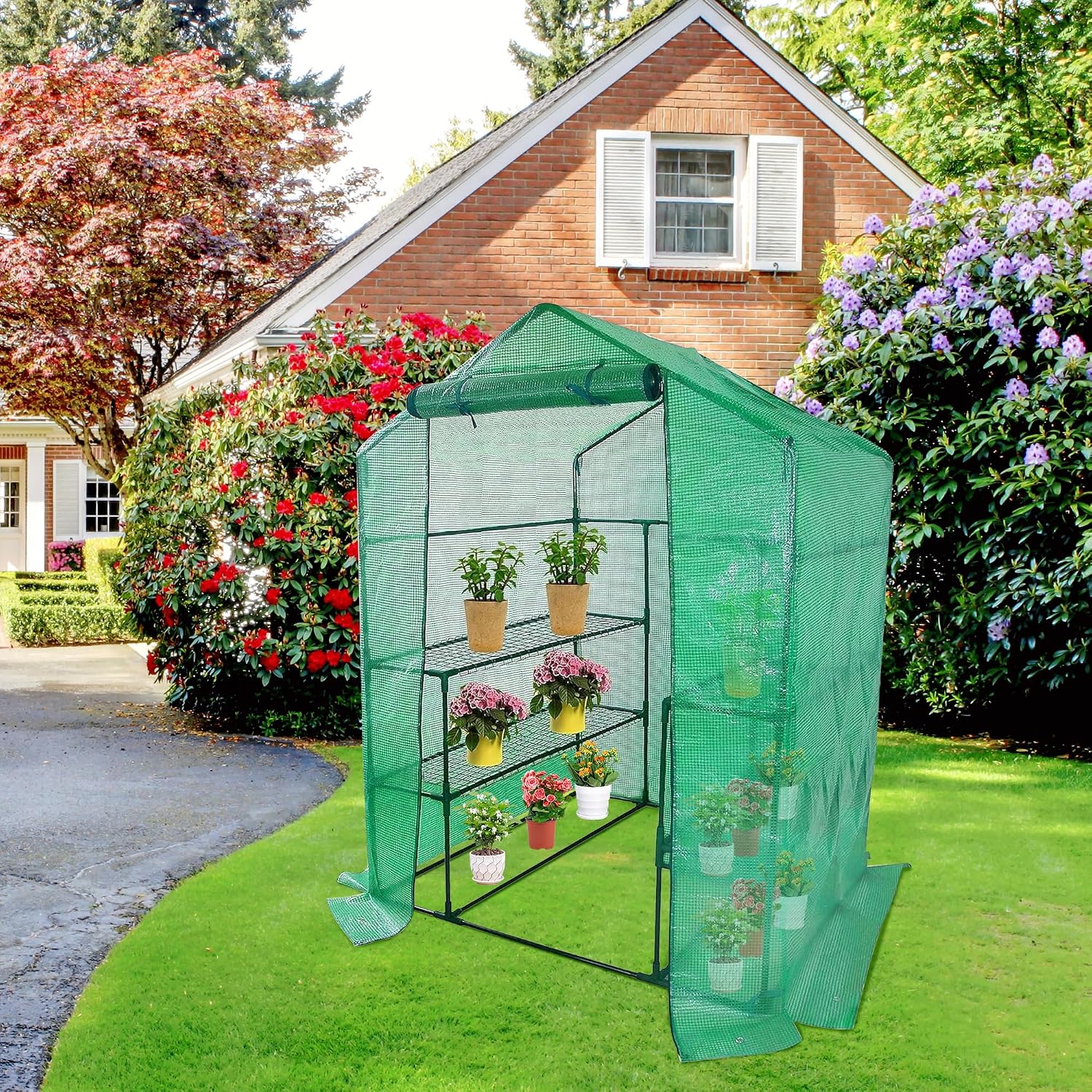 Walk in Greenhouse Replacement Cover for Plant-56"x56"x76" Clear PE | Roll-Up & Zipper Door Design, Plant Greenhouse