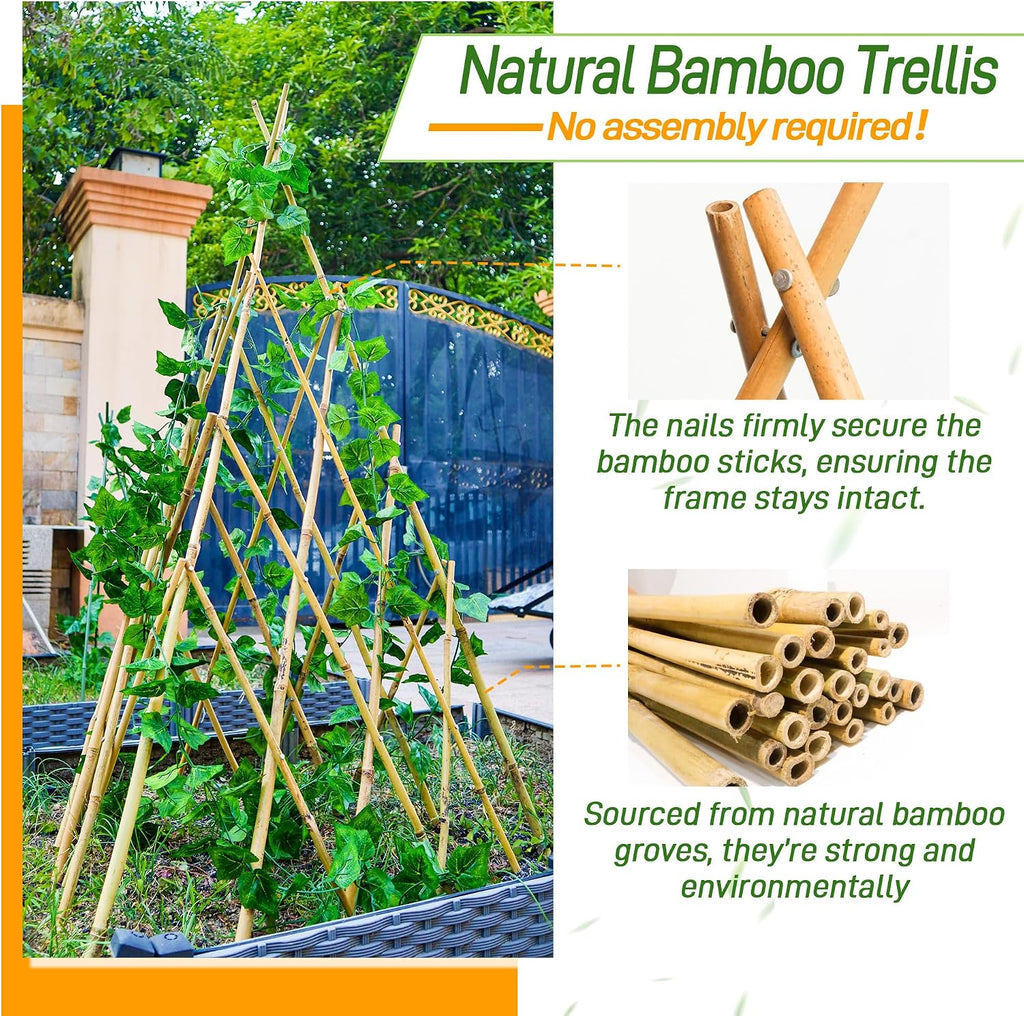 4ft Expandable Bamboo Teepee Trellis for Climbing Plants, Self-Standing Natural Bamboo Trellis for Plant Support