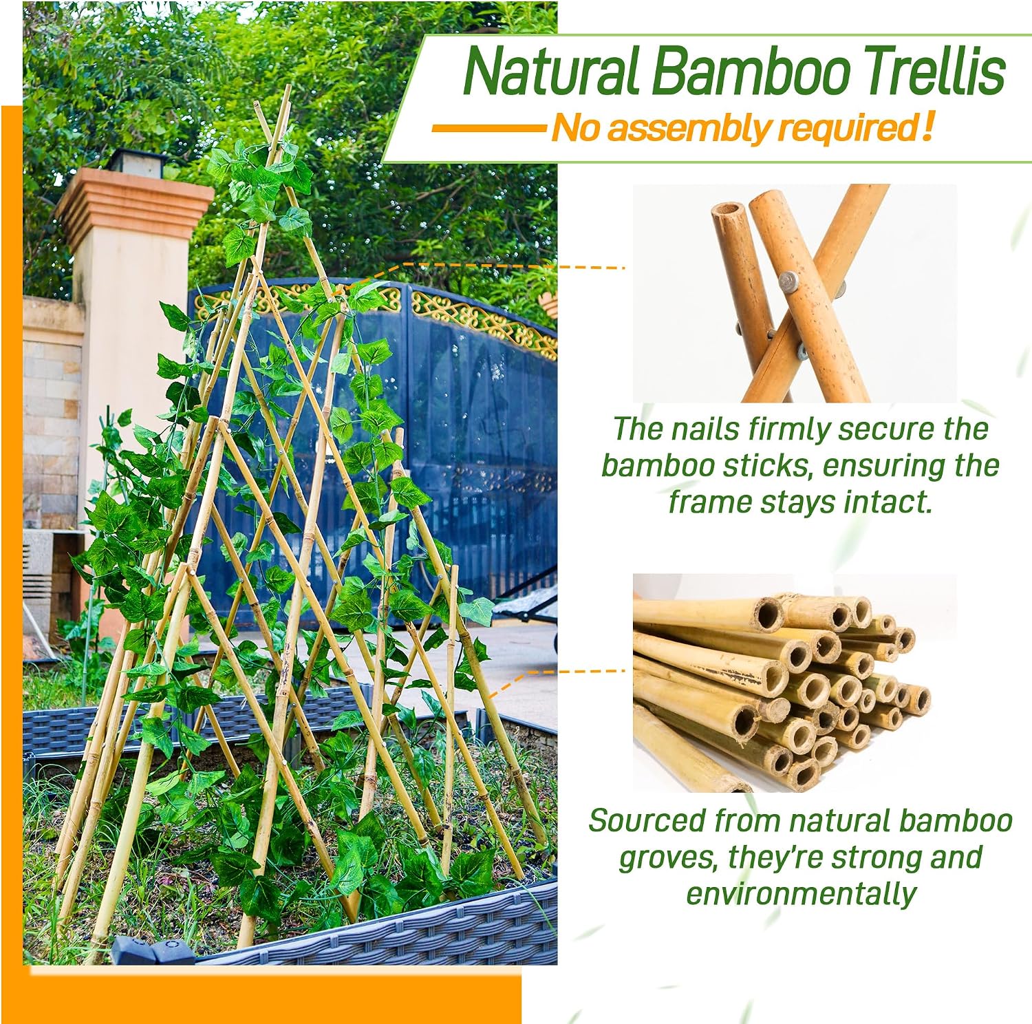 4ft Expandable Bamboo Teepee Trellis for Climbing Plants, Self-Standing Natural Bamboo Trellis for Plant Support