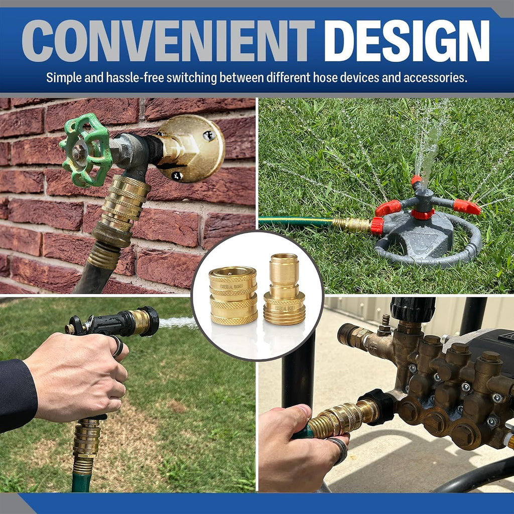 ¾” Brass Garden Hose Quick Connect Fittings | 1 Coupler & 3 Plugs Set