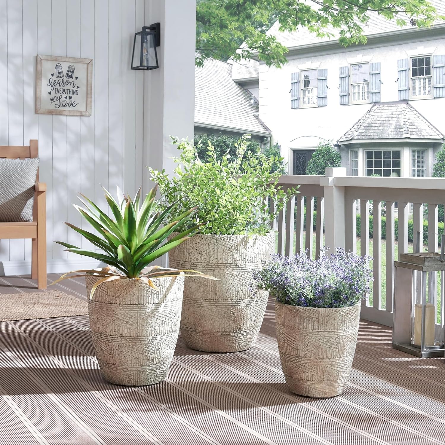 17.7"+13.7"+11.4" Weathered Concrete Planters with Drainage Hole Set of 3 | Hand-finished Flower Pots for Indoor