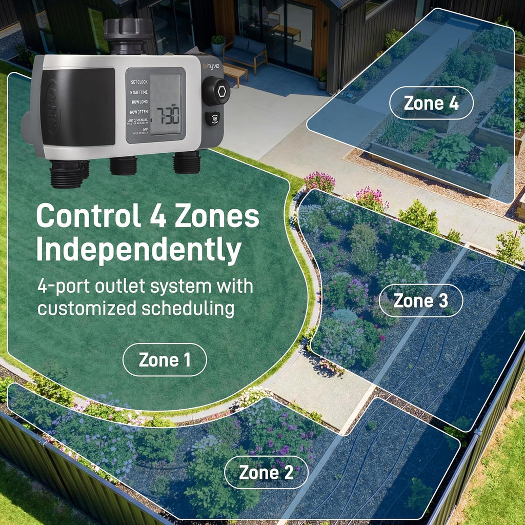 Orbit B-hyve XD 4-Port Smart Hose Watering Timer - App Controlled - Smart WeatherSense - Bluetooth Sprinkler Timer with