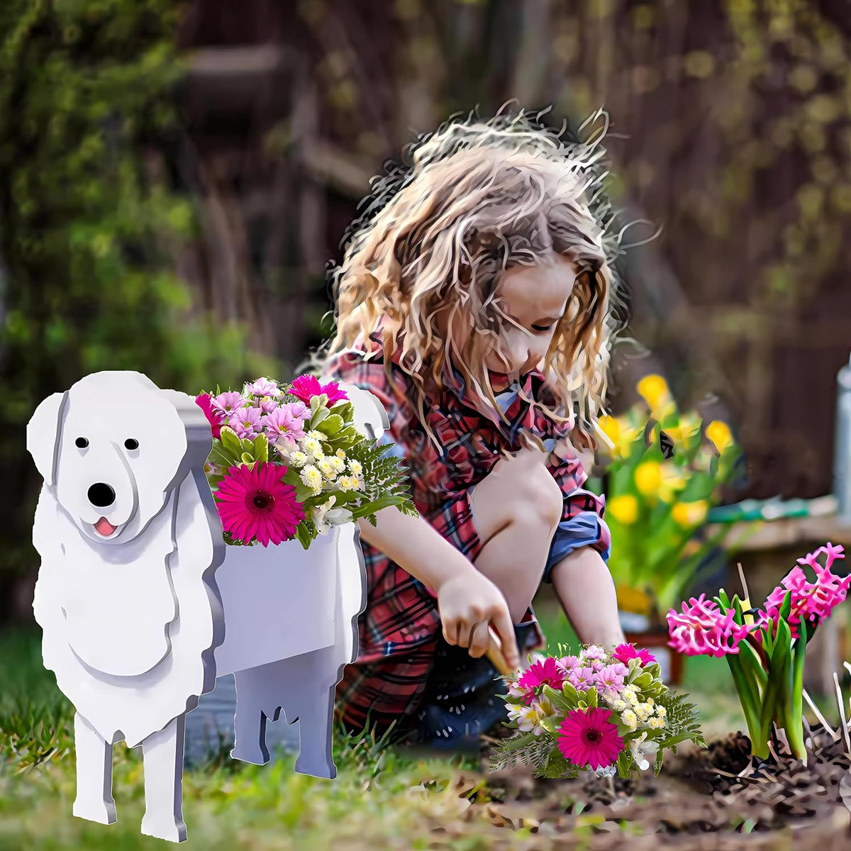 Great Pyrenees Dog Planter Pots, Animal Shaped Flower Pot | Cute Plant Gift for Women and Pet Lovers, Indoor Outdoor