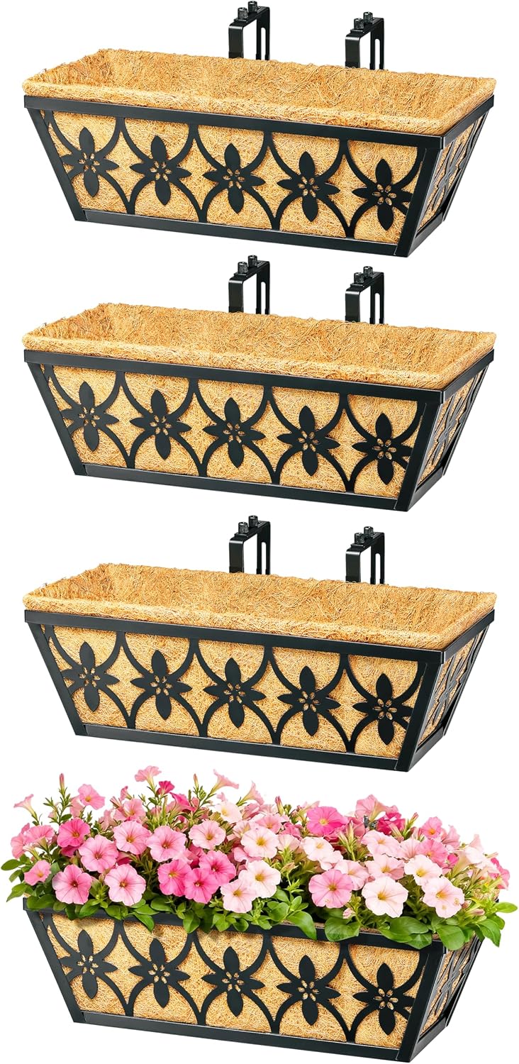 16 Inch Window Boxes Planters Railing Planter Box - 2 Pack Deck Railing Planter Boxes with Adjustable Brackets Coco