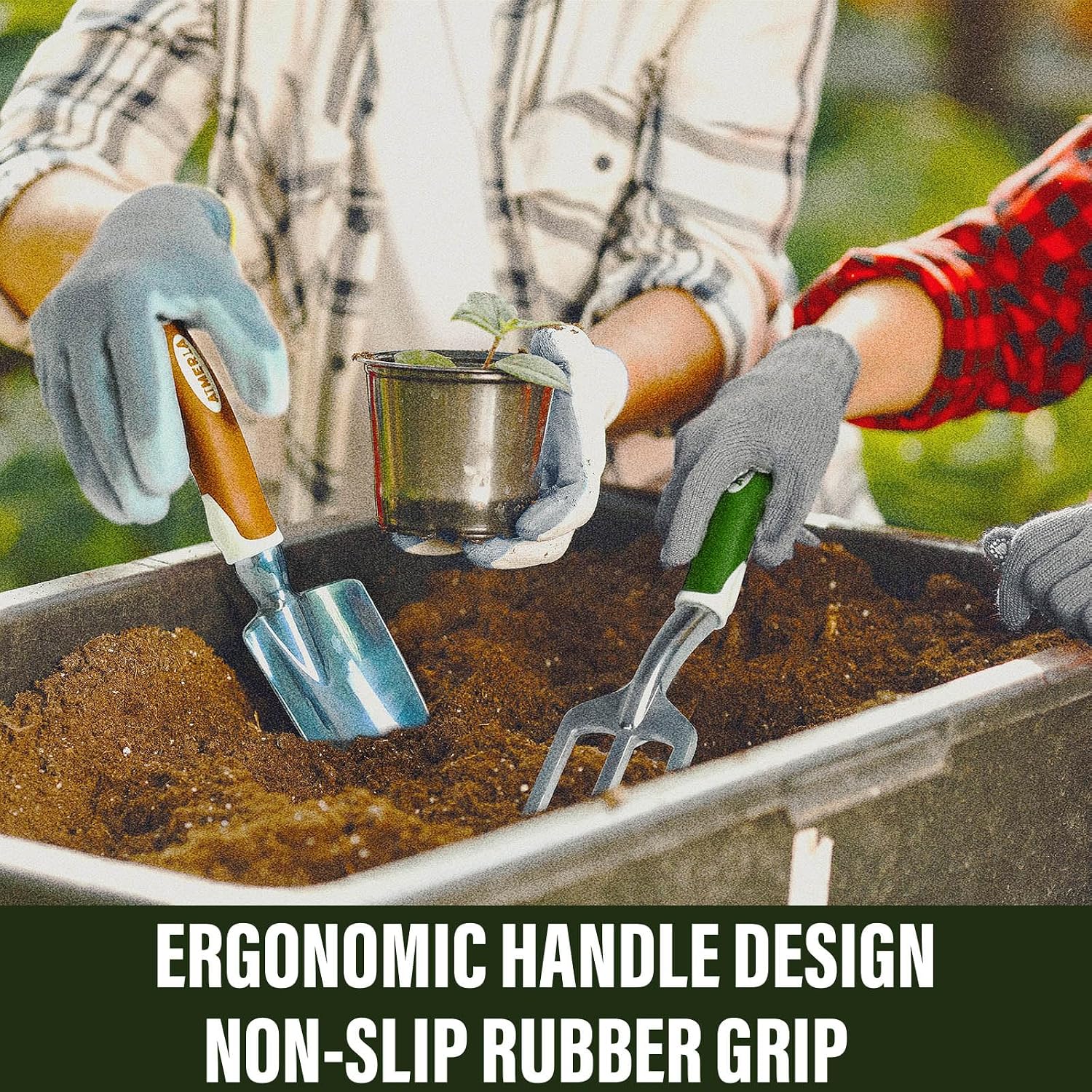 Gardening Tools Set of 9 Heavy Duty Garden Tools with Non-Slip Rubber Grip with Large Garden Bag for Tools Durable Hand