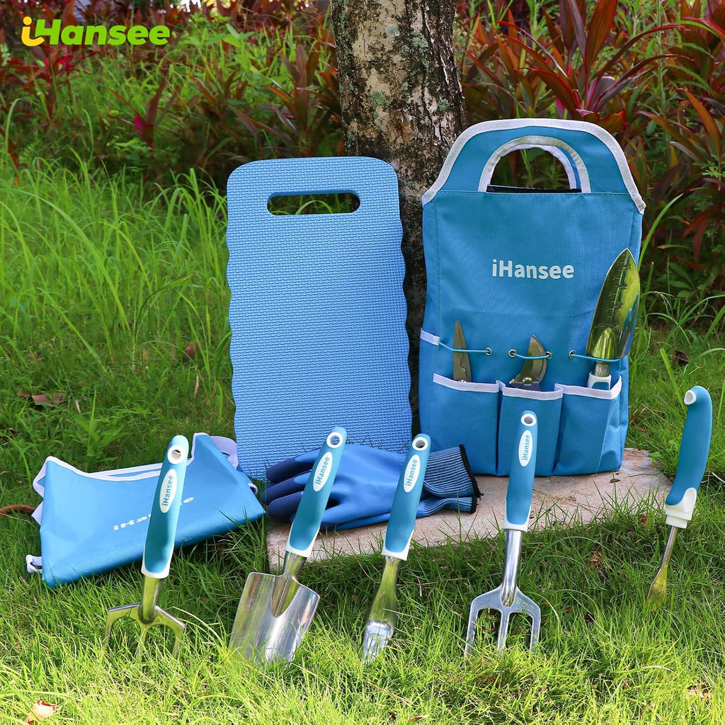 Blue Garden Tools Set 12-Piece, Gardening Gifts for Women Men | Aluminum Gardening Hand Tool with Non-Slip Handle