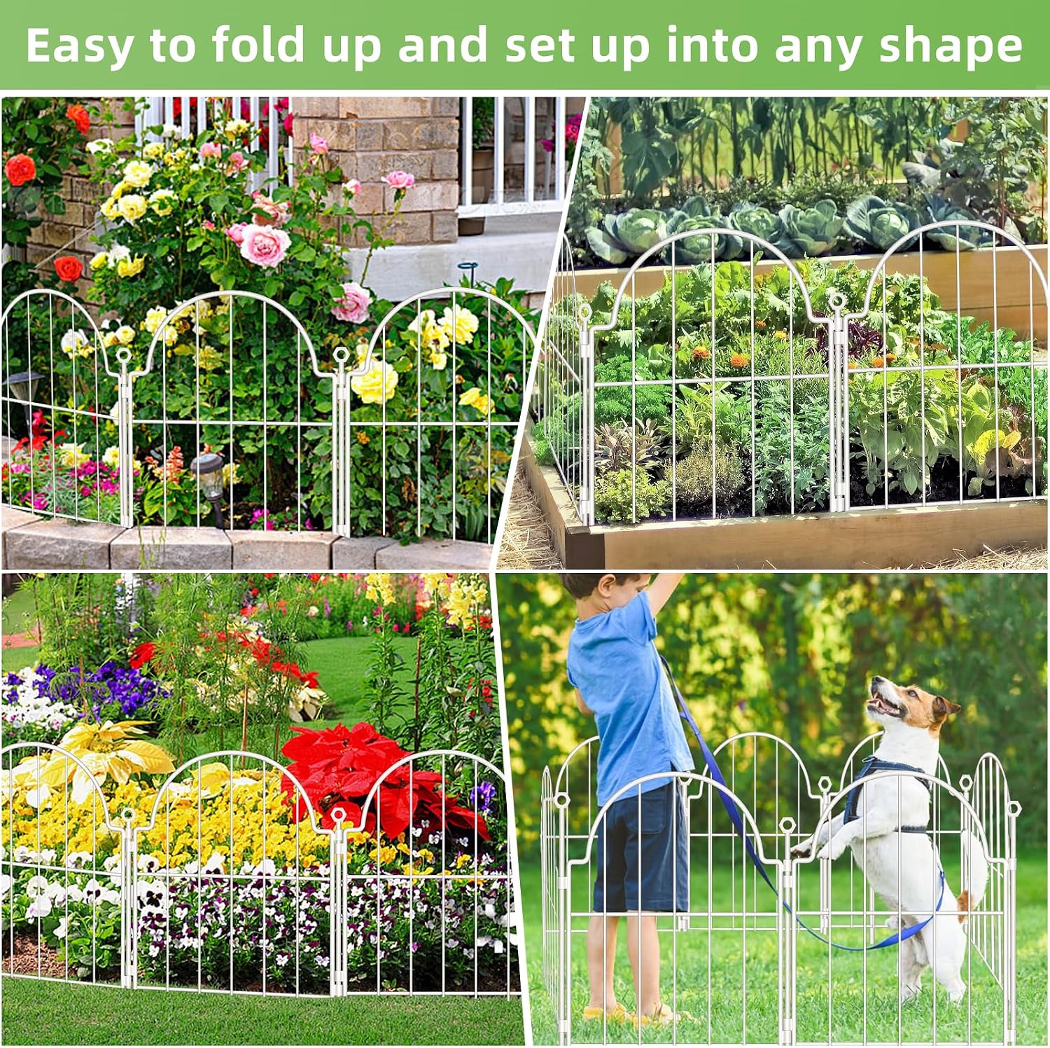 30 Pack White Decorative Garden Fence, 17in(H) x 32ft(L), with Ground Stake | Arched Rustproof Metal No Dig Garden