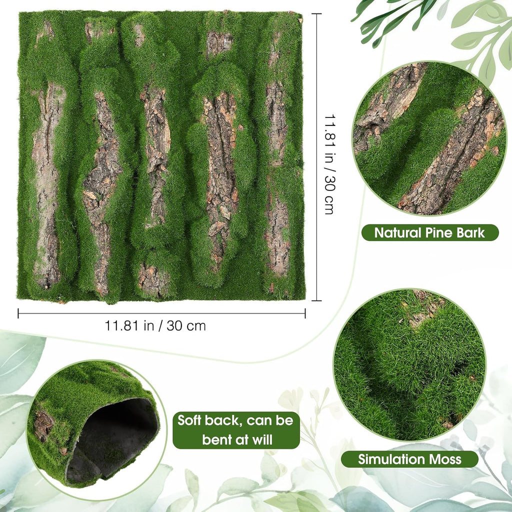 2 Packs Artificial Moss Bark 11.8 x 11.8 inches Tree Plants Bark DIY for Tree Collar Sewer Decoration Water Pipe Pillar