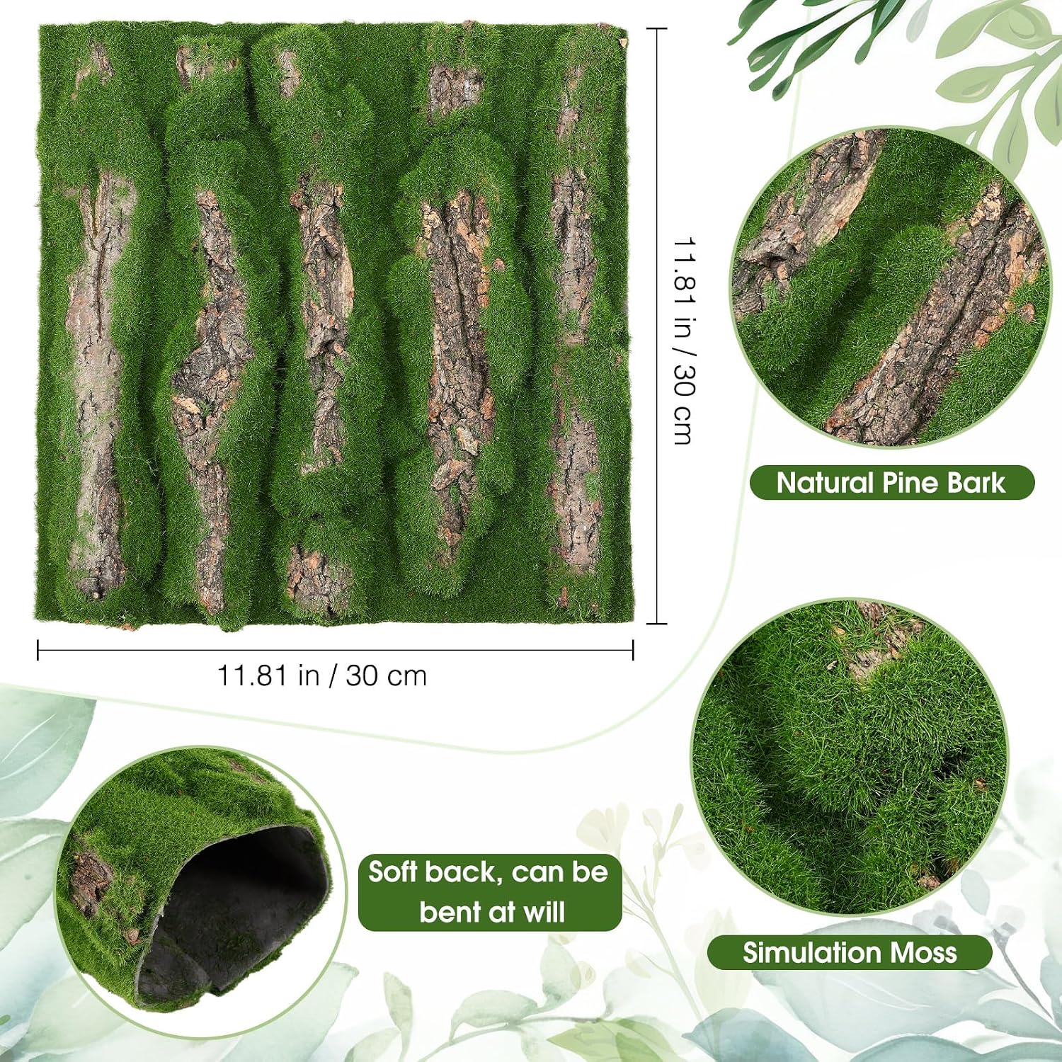 2 Packs Artificial Moss Bark 11.8 x 11.8 inches Tree Plants Bark DIY for Tree Collar Sewer Decoration Water Pipe Pillar