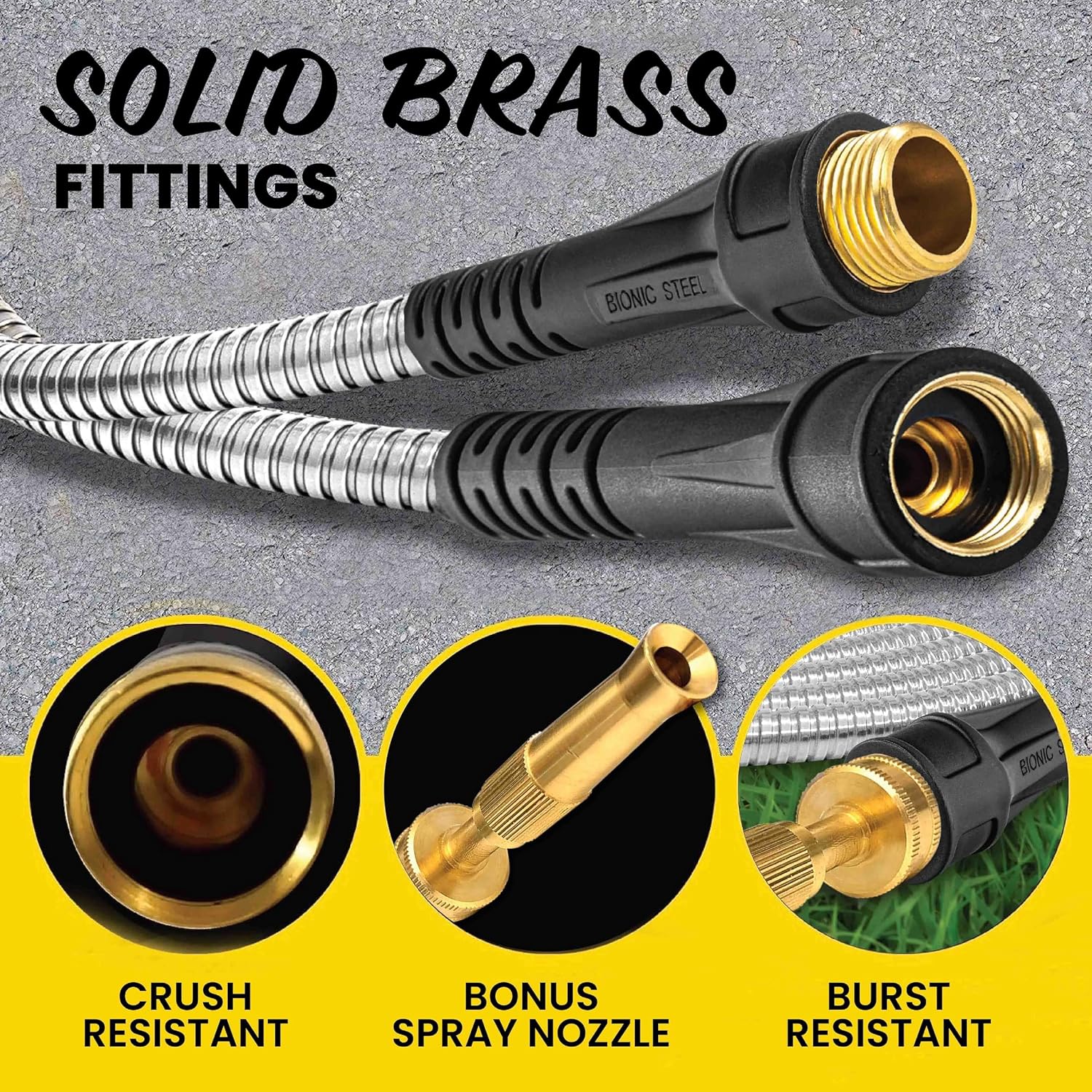 Bionic Steel PRO 100 Ft Garden Hose with Nozzle, Premium 304 Stainless Steel Metal Water Hose 100Ft Flexible Hose, Rust