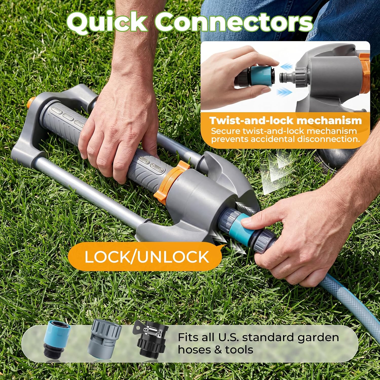 Oscillating Sprinkler with Smart Timer for Lawn and Garden Watering | Quick Setup, Covers up to 3000 Sq Ft, 33FT