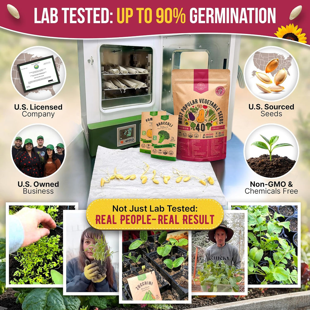40 Vegetable Seeds Variety Pack - 26000 Non GMO Heirloom Seeds for Planting Vegetables & Fruits in Bulk Individual Seed