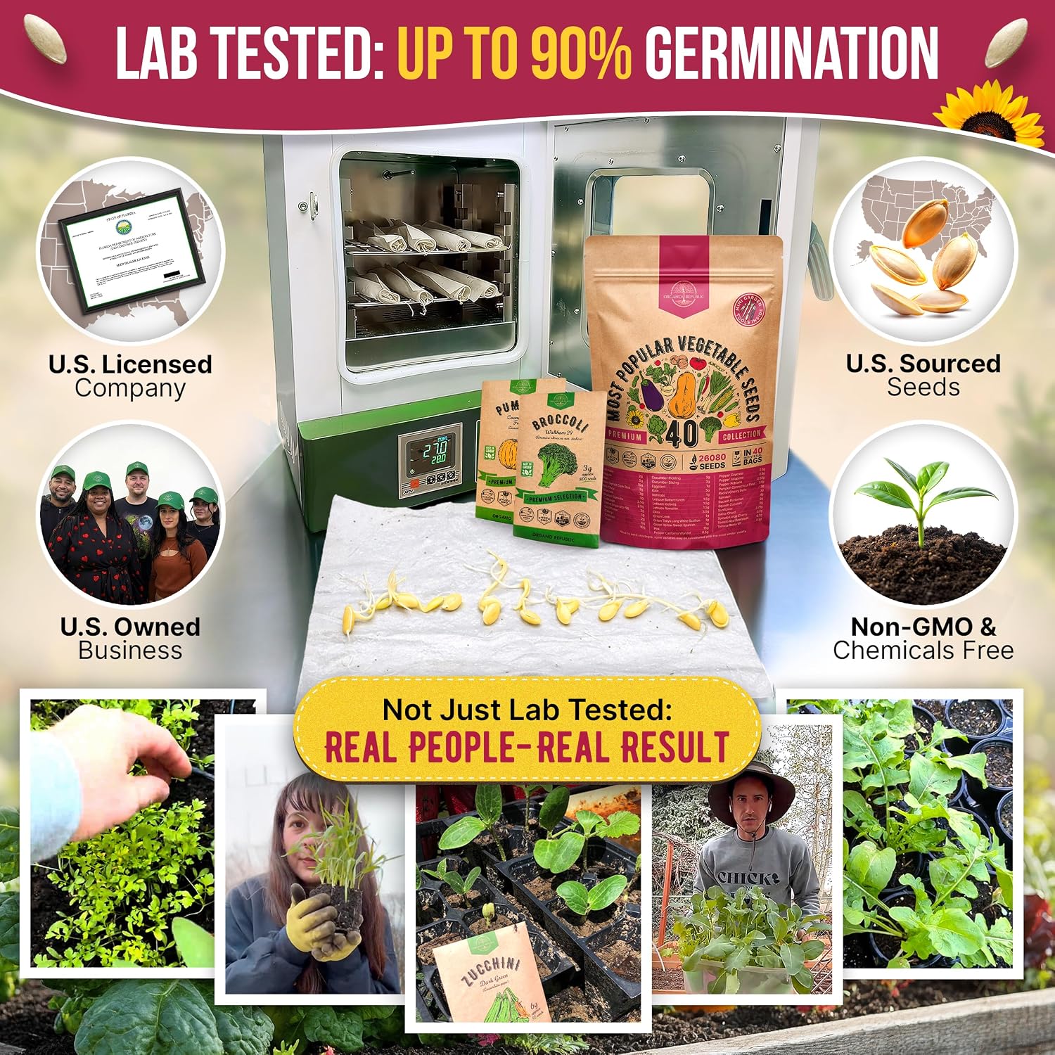 40 Vegetable Seeds Variety Pack - 26000 Non GMO Heirloom Seeds for Planting Vegetables & Fruits in Bulk Individual Seed