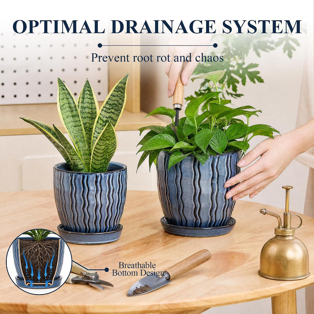 Ceramic Plant Pots, Modern Flower Pots, Small Plant Pots 4.5+5.5inch | Flower Pots Indoor Planters with Drainage and
