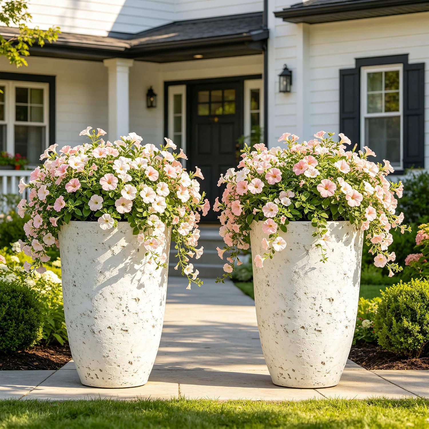 Autodaya 19.5" Resin Tall Planters for Outdoor Plants, Set of 2 Flower Pots | Country White Large Outdoor Planters With