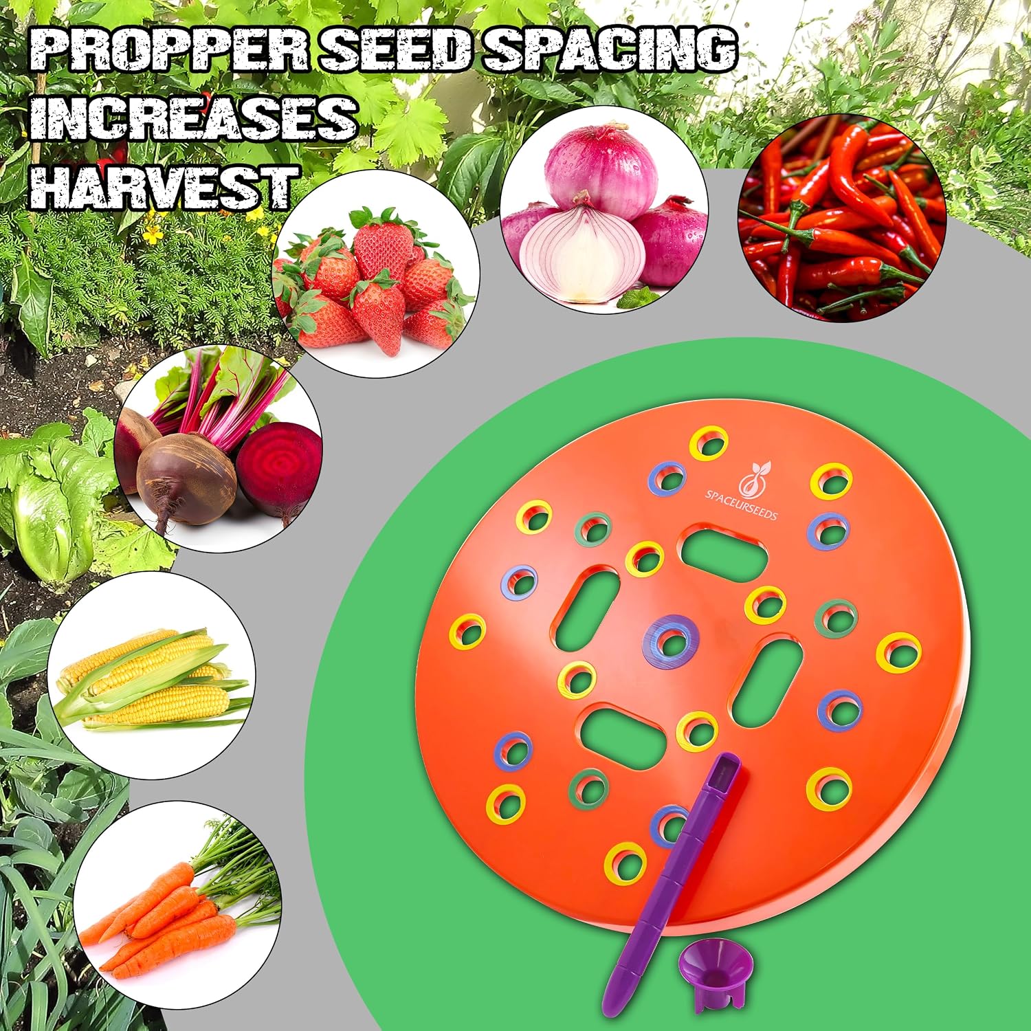 Round Seed Planting & Spacing Template for Grow Bags & Container Gardening | Color-Coded Layout | Spoon Included
