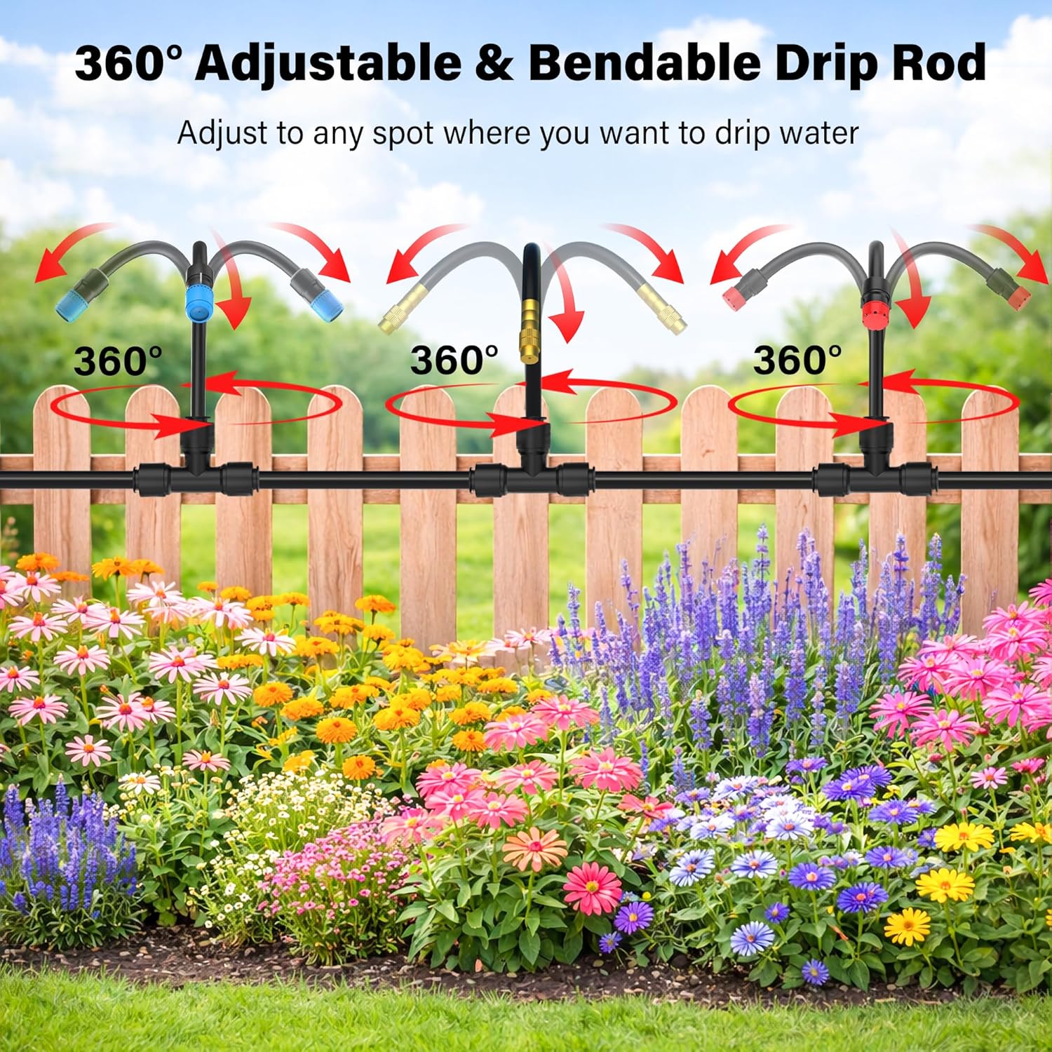 MIXC 2026-Upgrade 360° Adjustable Drip Irrigation System Kit, 200FT Bendable Watering Misting System with 3 Spray