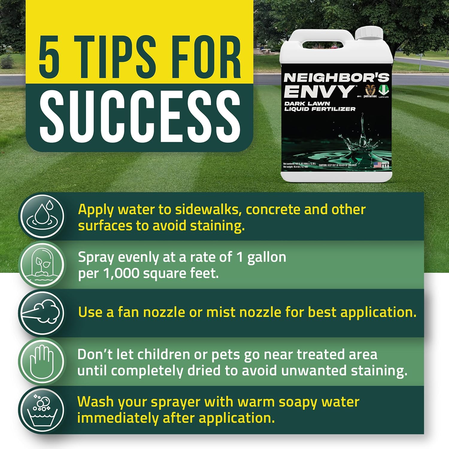 PetraMax Neighbor’s Envy Grass Fertilizer for Lawn & Garden, 1 Gallon Covers up to 16,000 sq.ft. 7-in-1 Liquid Lawn
