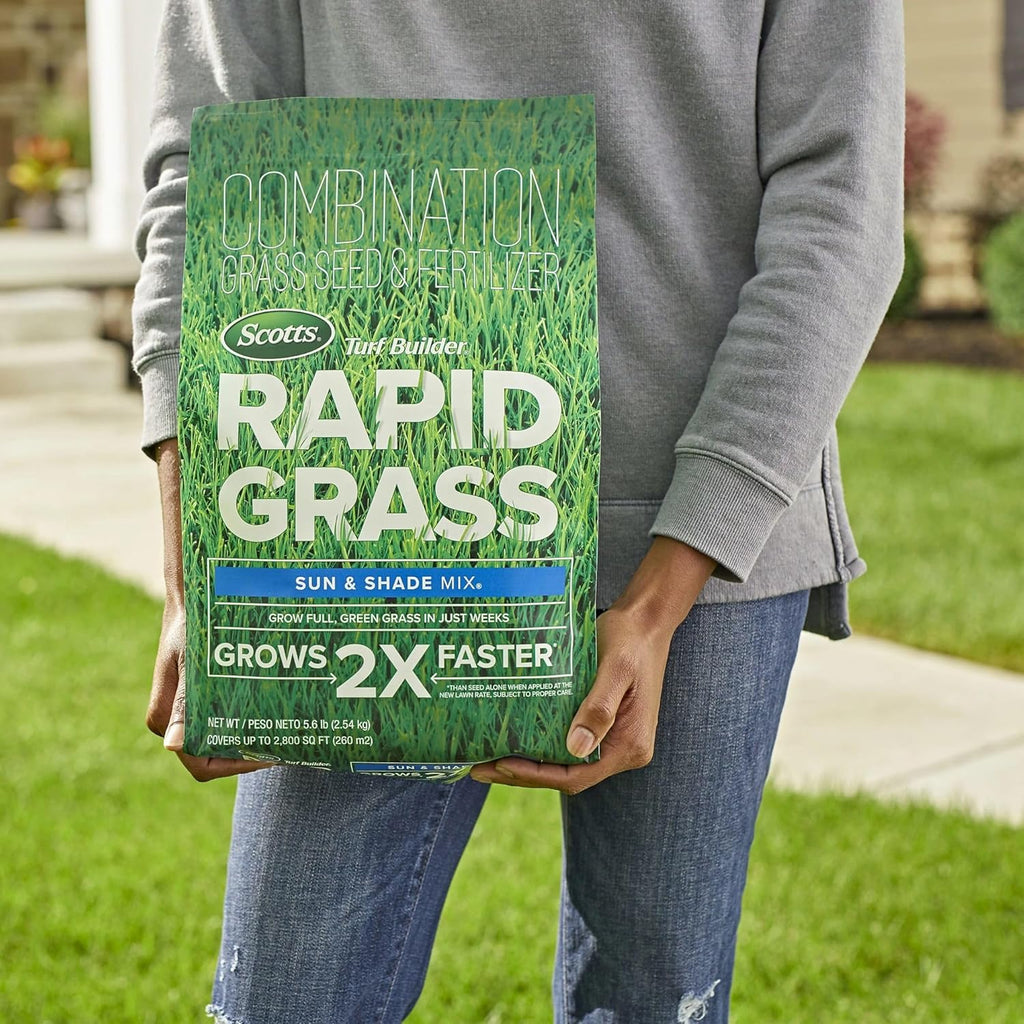 Scotts Turf Builder Rapid Grass Sun & Shade Mix, 16 lbs. | Combination Grass Seed and Fertilizer, Grows Green Grass in
