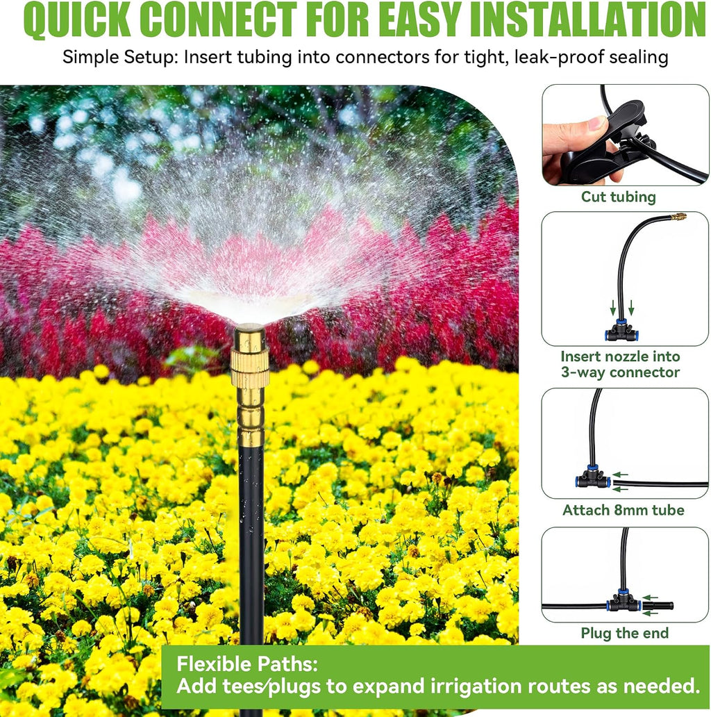200FT 360° Adjustable Drip Irrigation Kit System for Garden Sprinklers for Yard Garden Watering System with 32 Nozzles
