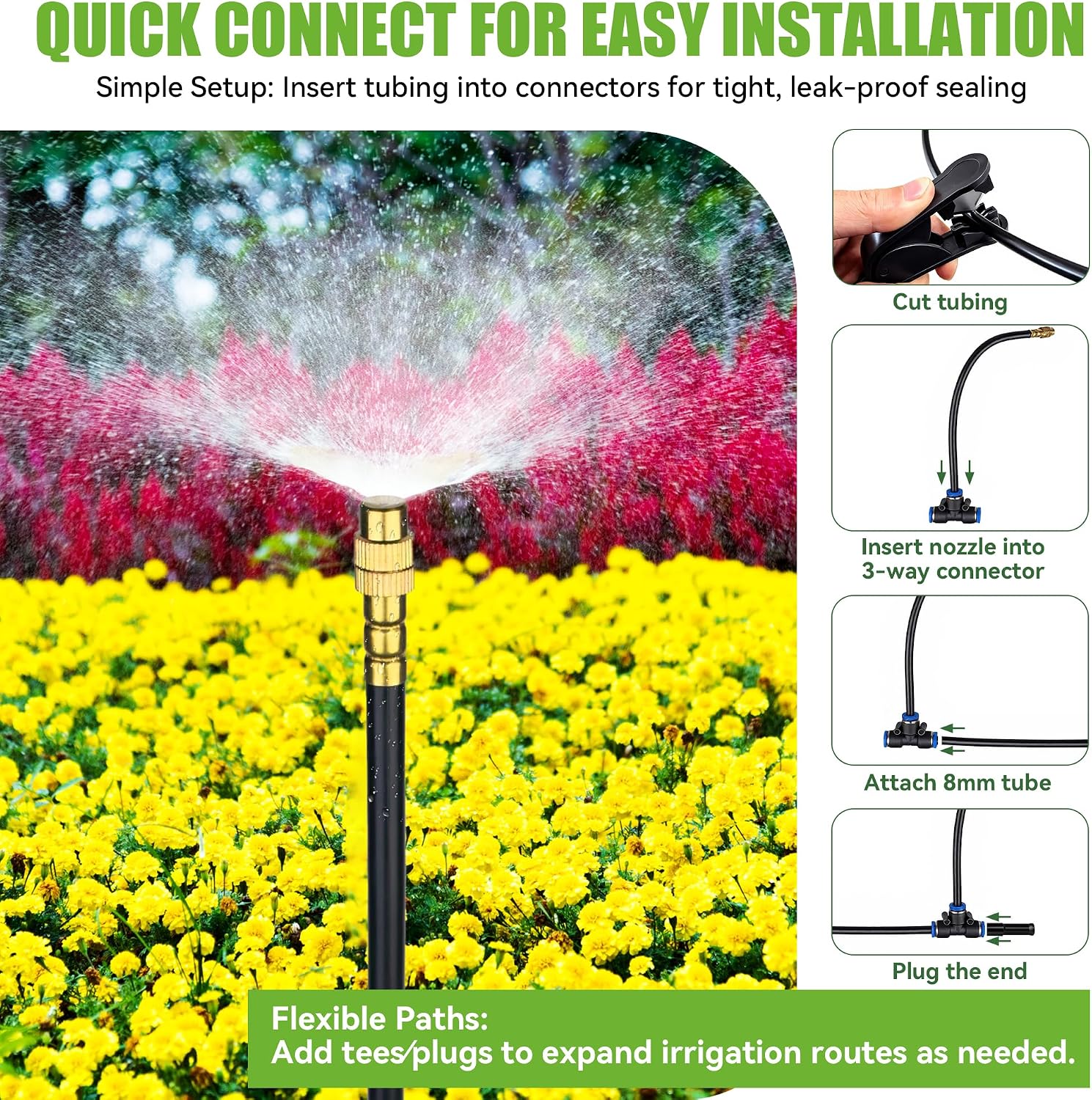 200FT 360° Adjustable Drip Irrigation Kit System for Garden Sprinklers for Yard Garden Watering System with 32 Nozzles