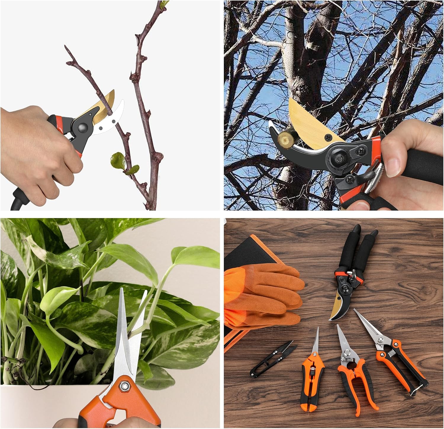 5 pack Garden Pruning Shears Stainless Steel Blades, Handheld Scissors Set with Gardening Gloves,Heavy Duty Garden
