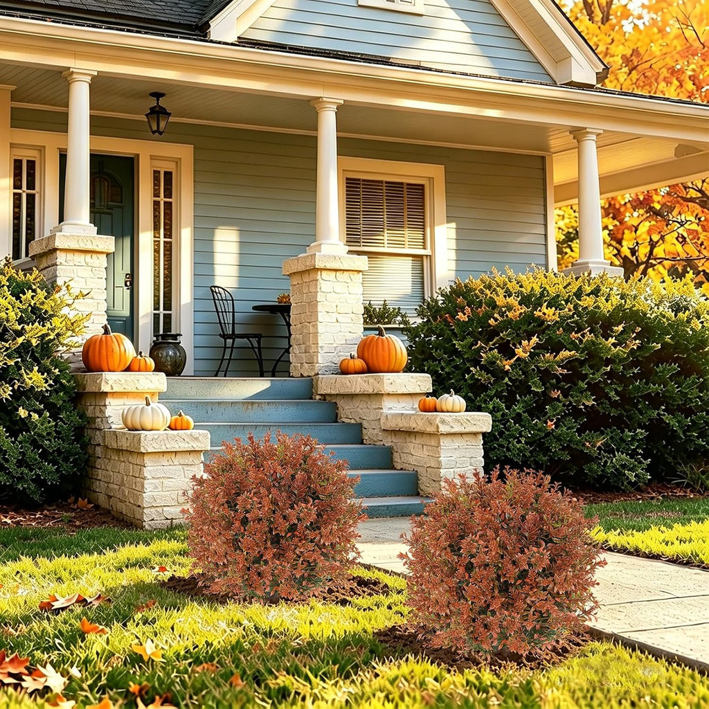 2Pack Artificial Fall Lavender Topiary Ball Trees,UV Resistant | Fake Bushes Shrubs with Ground Spike, Autumn Faux