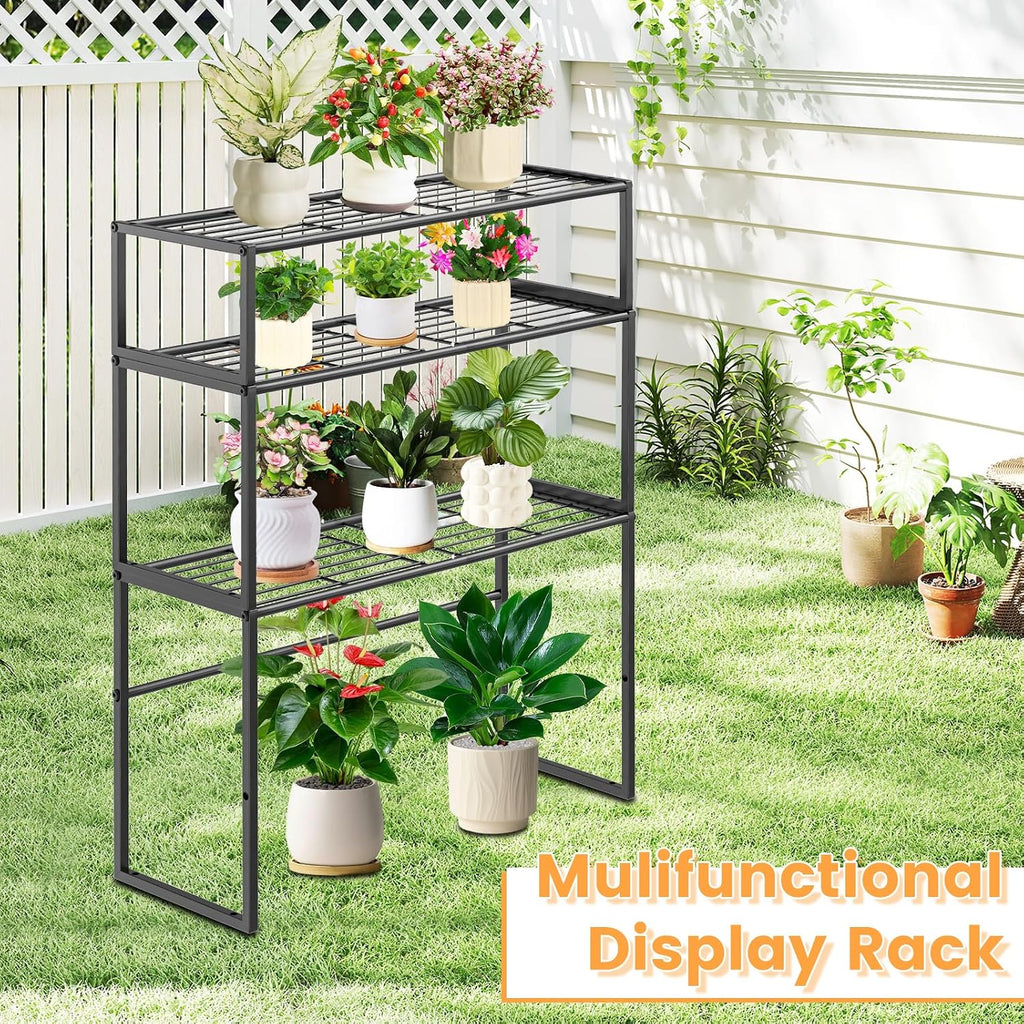 3 Tier Metal Plant Stand Indoor Outdoor, Potted Multiple Flower Pot Holder Rack Plant Shelf, Heavy Duty Planter Display