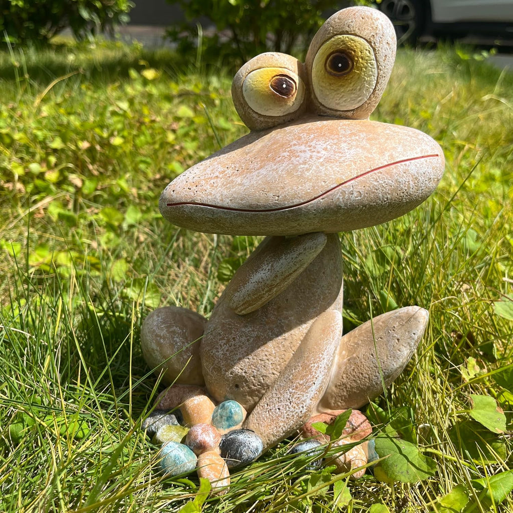 Funny Frog Garden Statue Outdoor Dec Cute Resin Animal Figurine Weatherproof for Yard Lawn Patio Garden Bed Pathway