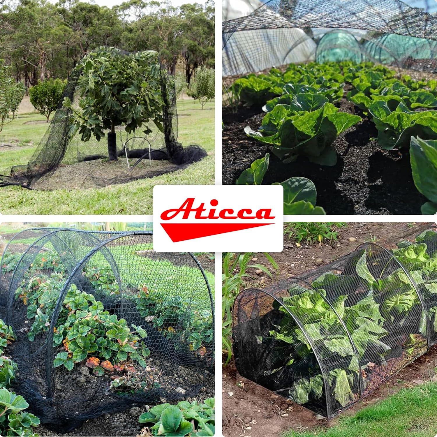 ATICCA Heavy Duty Bird Netting for Garden Protection & Fruit Trees, 13x40 Ft with 10 Stakes – Black Anti-Bird Net for